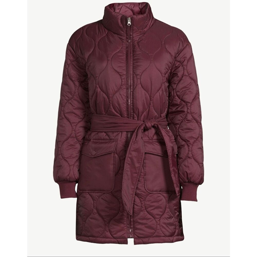 Time and Tru burgundy onion quilted puffer barn jacket size M 8/10
